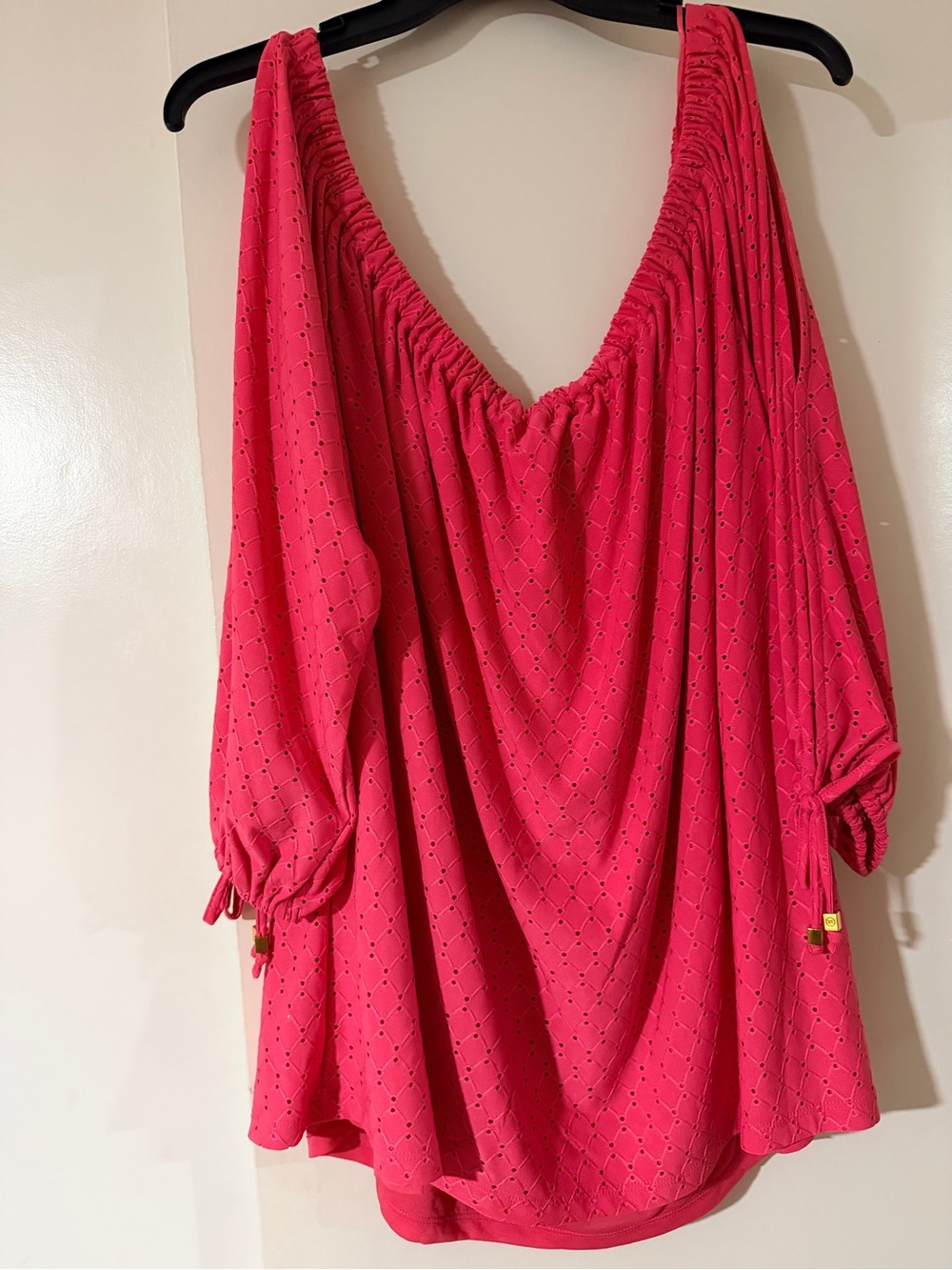 Michael kors Women's Hot Pink Eyelet open shoulder top